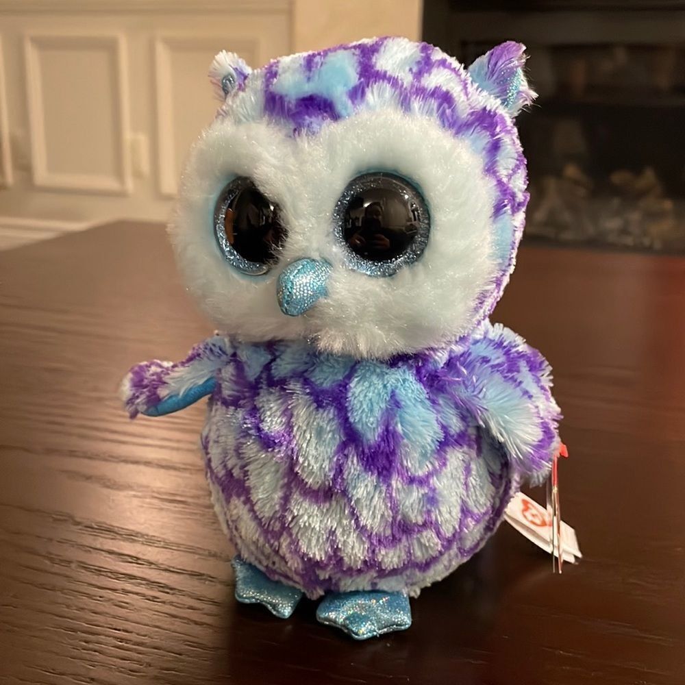2015 Ty Beanie Boos Oscar the Blue & Purple Owl Excellent Condition NWT 6” tall